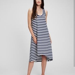 GAP navy and white hi-low cotton-linen blend dress